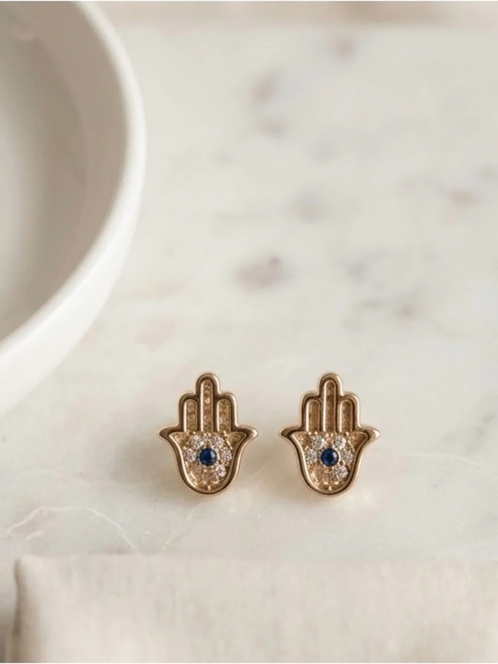 Gold Hamsa Hand Pendant and Stud Earring Set - Gold